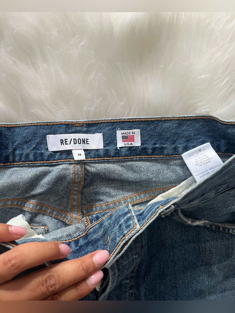 Re/done High-Waist Distressed Button-Fly Jeans - Medium Blue size 28 - Picture 5 of 10